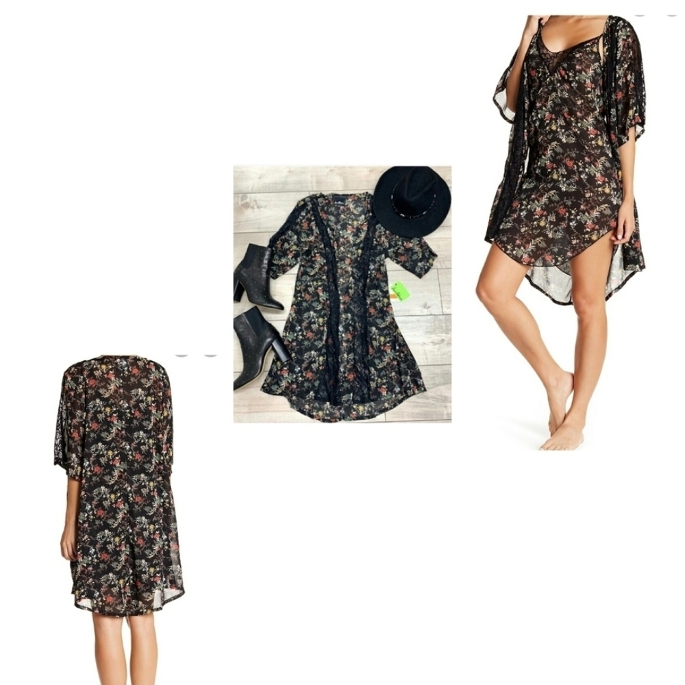 Sam Edelman Multicolor Floral Black Robe